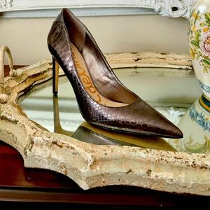 Sam Edelman snake-print brown/bronze pump.